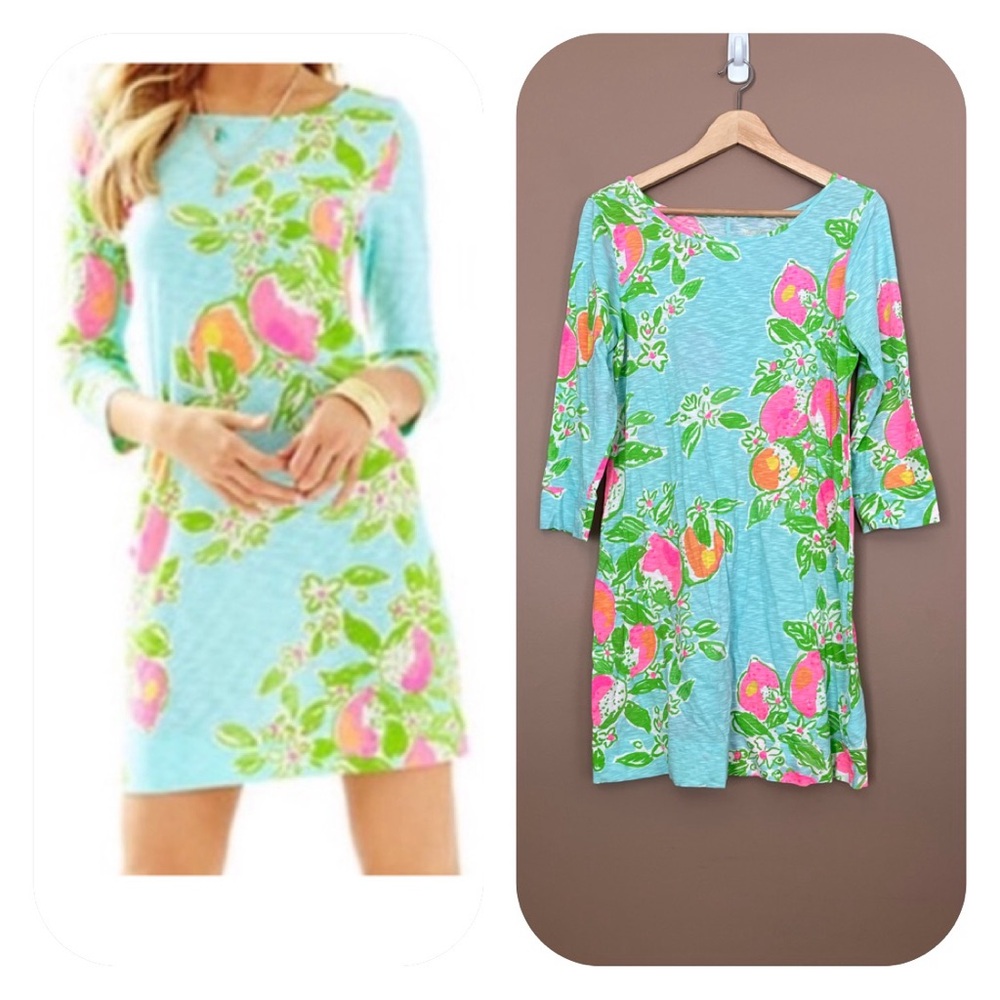 {Lilly Pulitzer} Marlowe Dress in Pool Blue Pink Lemonade - Womens Large